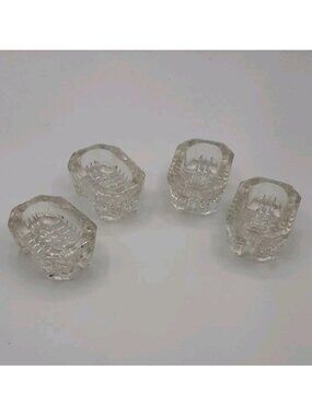Vintage Set of 4 Cut Glass Rectangular Footed Open Salt Cellars